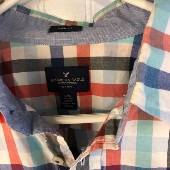 American Eagle Colorful Plaid Men's Long Sleeve Button Down Shirt Large Prep Fit - Picture 3 of 4